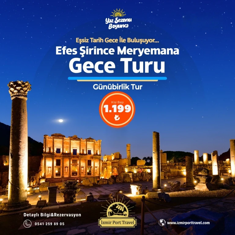 रात के दृश्य के साथ शिरिंस और एफ़ेस प्राचीन नगर