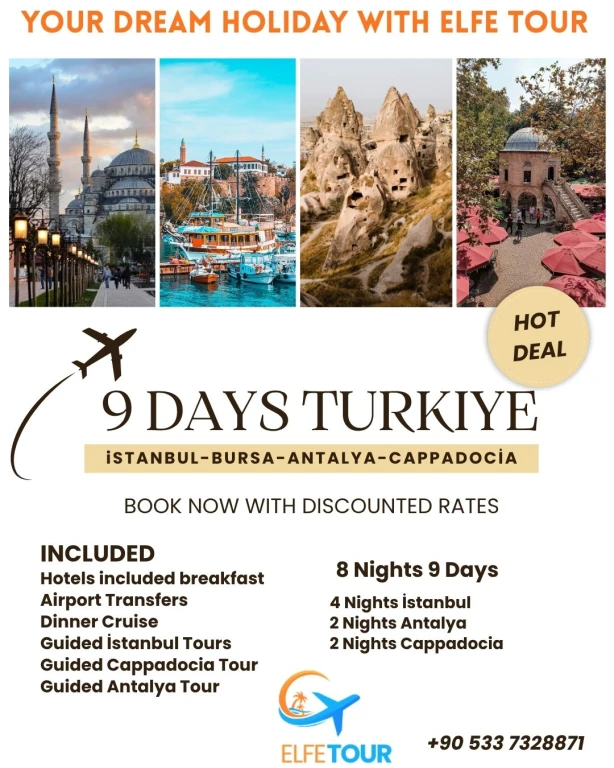 터키 투어 패키지 9일 이스탄불, 버 Bursa, 앤탈리아, 카파도키아