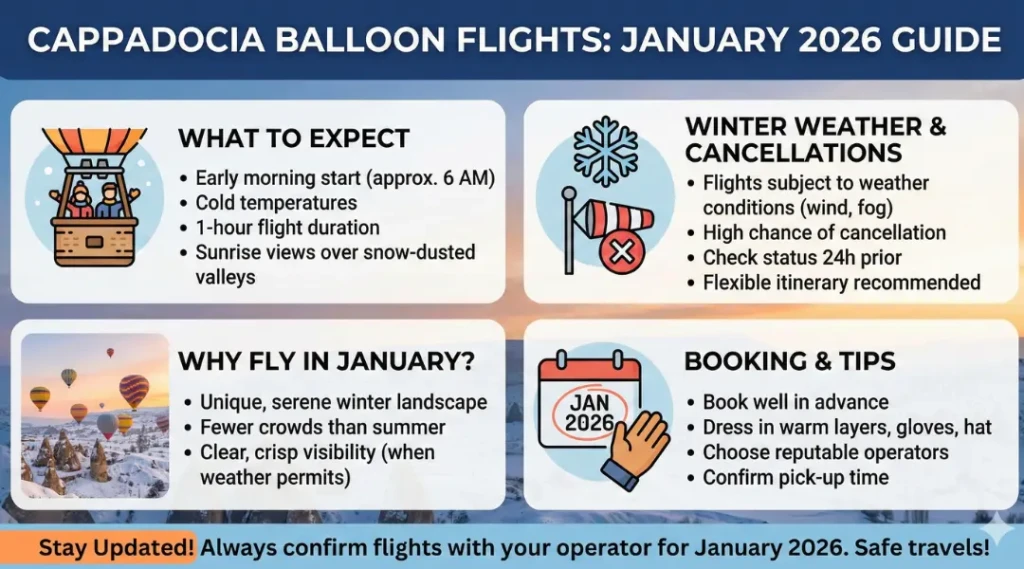 Voli in mongolfiera a Cappadocia nel gennaio 2026: Guida completa