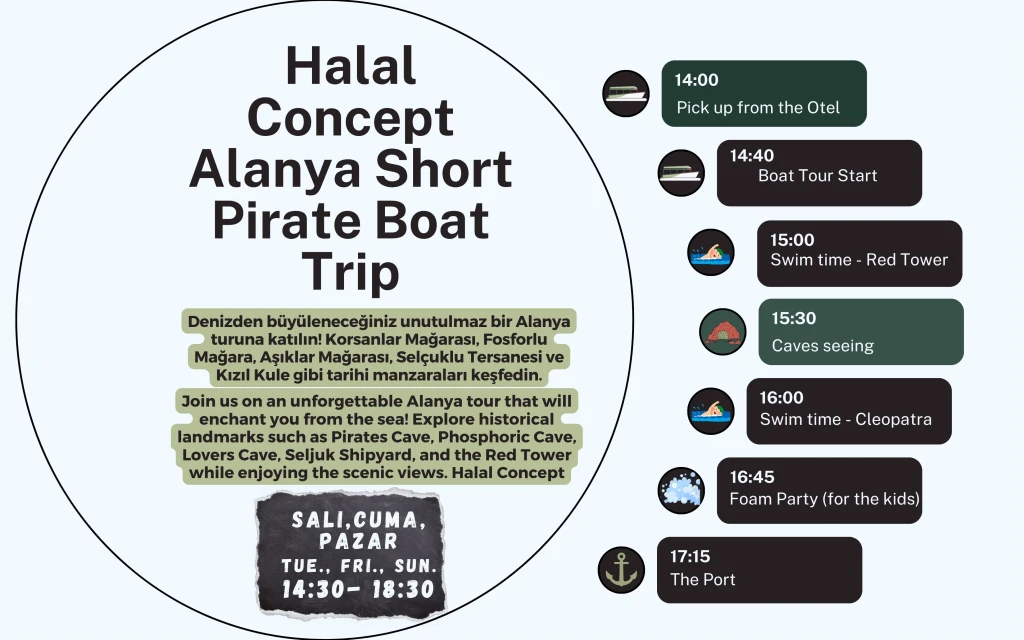 'Alanya Halal Concept Short Boat Tour 14:00-18:00'
