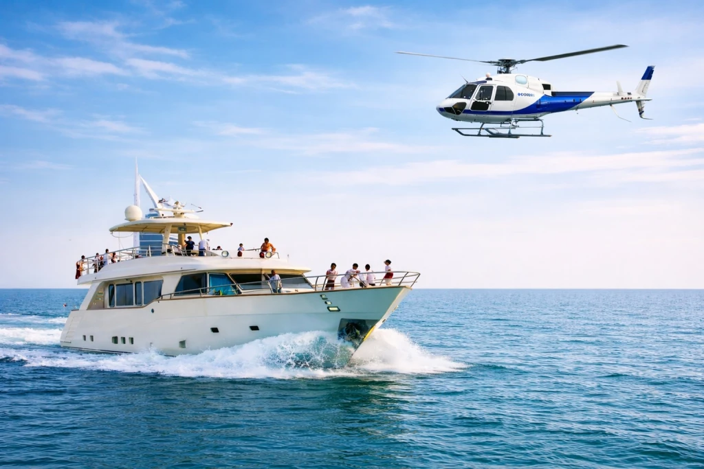 'Tour en helicóptero de 12 minutos por Dubái + Tour en yate Xclusive de 1 hora'