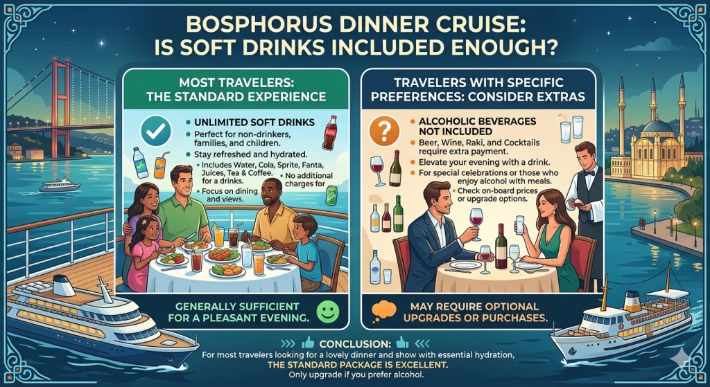 Kapal Pesiar Makanan Malam di Bosphorus dengan Minuman Ringan Termasuk: Apakah Ini Cukup untuk Sebagian Besar Pelancong?