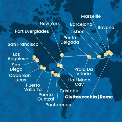 23 Kasım 2026-05 Ocak 2027 Costa Deliziosa ile Roma'dan San Francisco'ya Muhteşem bir Transatlantik...