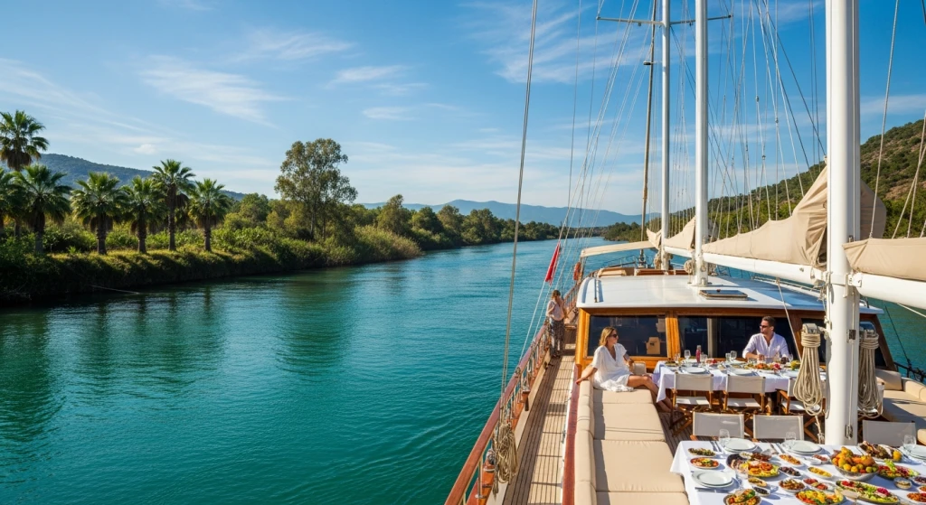 Side VIP Gulet Cruise: Sail Manavgat River to Mediterranean with Gourmet Lunch
