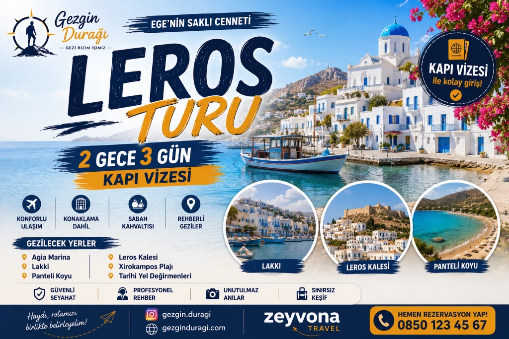 Leros Adası Turu 2 Gece 3 Gün | Prime Paket | Kapı Vizeli Yunan Adaları Tatili