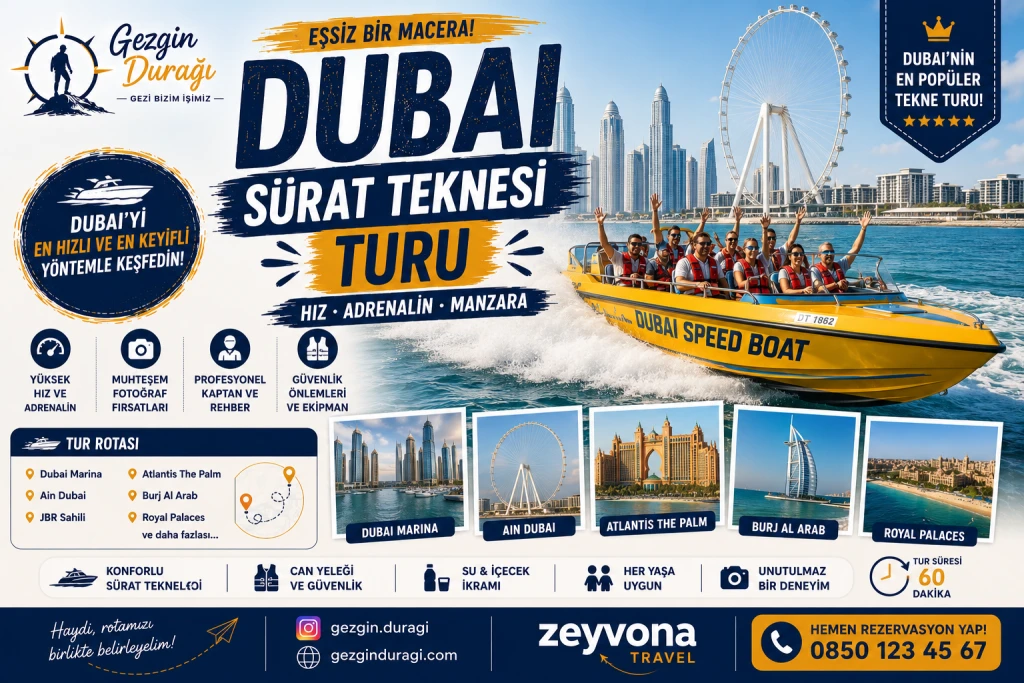Dubai Sürat Teknesi Turu | Dubai Marina ve Burj Al Arab Speed Boat Turu