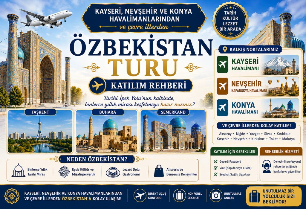 Kayseri, Nevşehir ve Konya Havalimanlarından Özbekistan Turu Rehberi