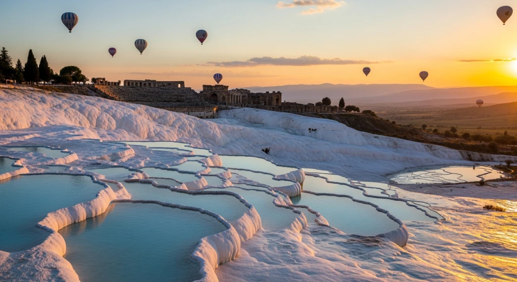 Pamukkale & Hierapolis von Side aus: Heiße Quellen, Ruinen und Ballonausblicke