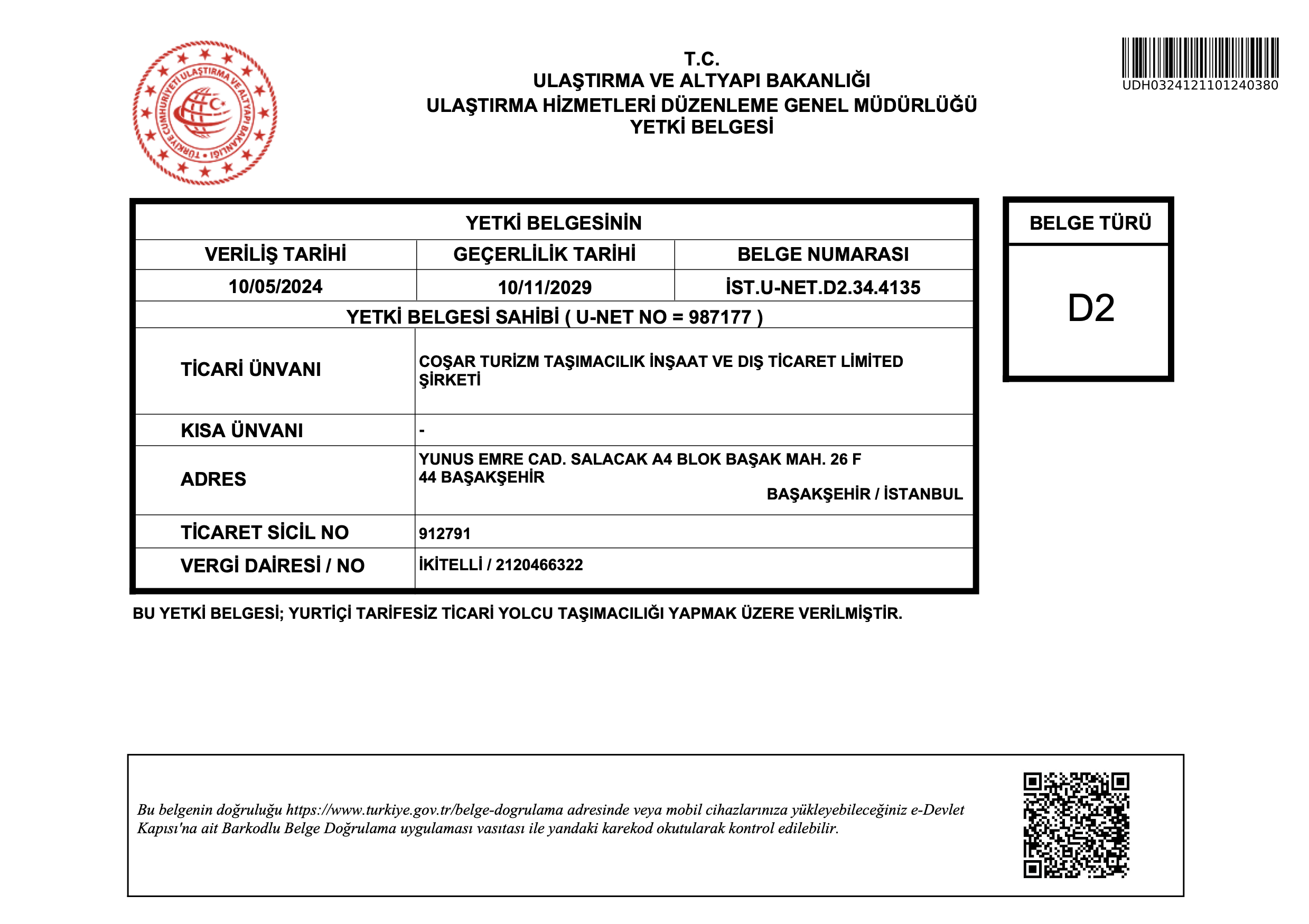 D2 Certificate | Licensed Passenger Transport in Turkey