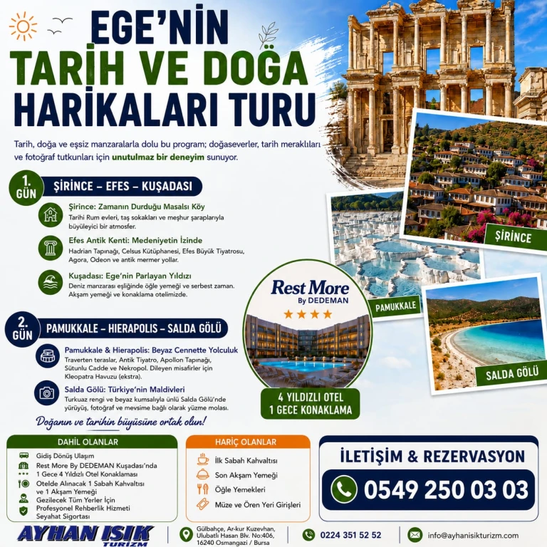 Bursa çıkışlı Ege Tarih Ve Doğa Harikaları Turu