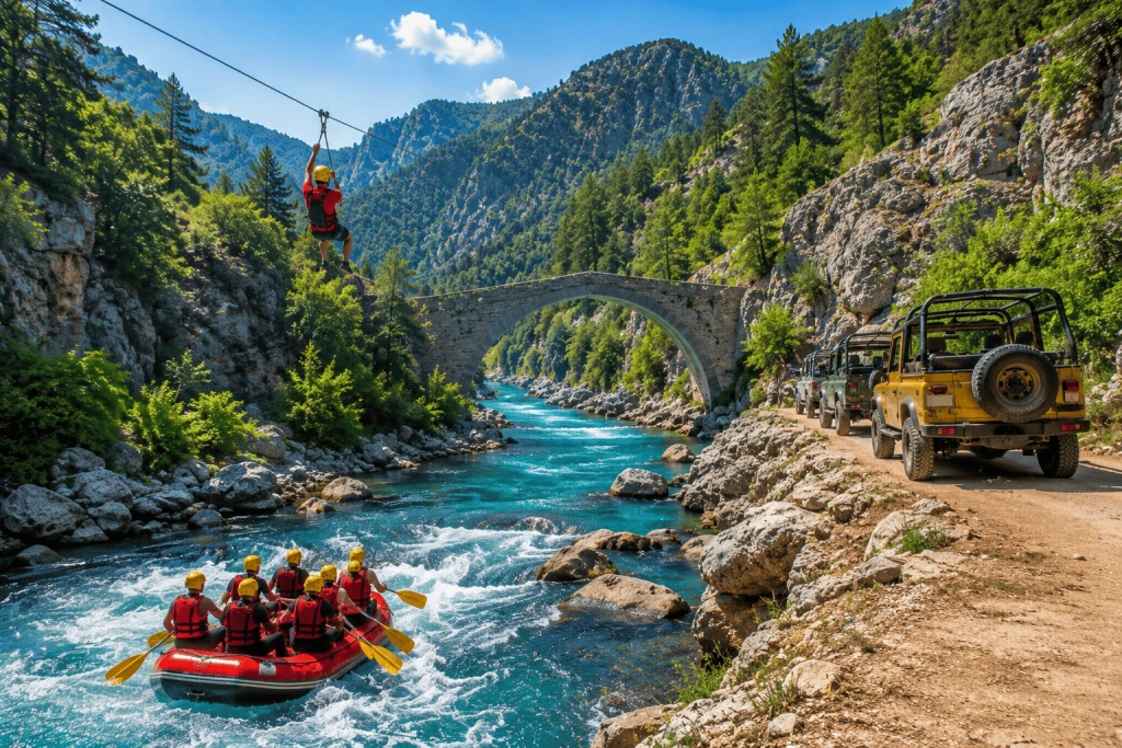 Koprulu Canyon Rafting, Zipline & Jeep Safari (Combo) Tour
