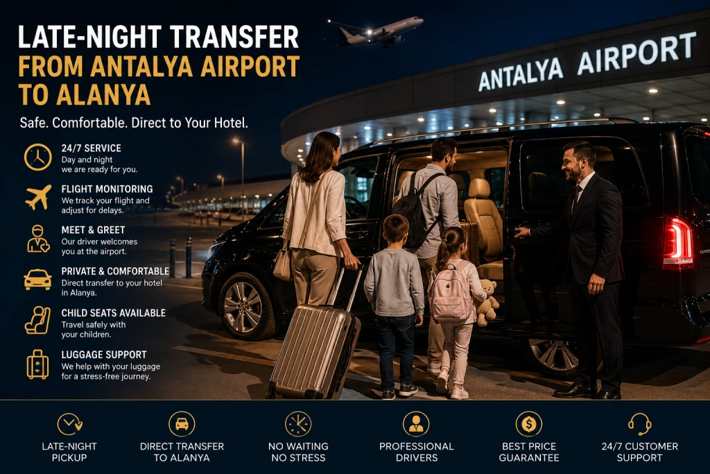 نقل من مطار أنطاليا إلى ألانيا في وقت متأخر من الليل | Transfer3e