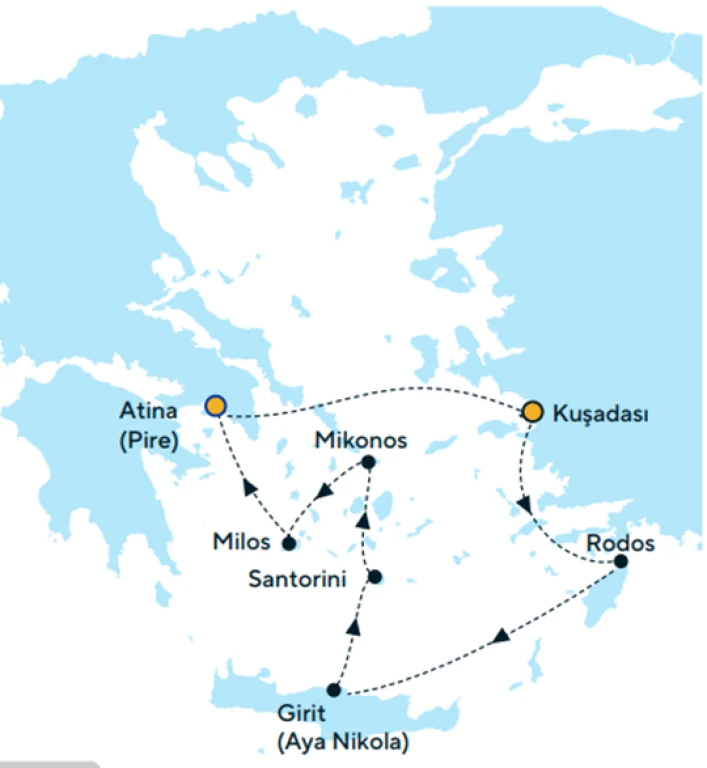 Kuşadası Hareketli Celestyal Journey ile Yunan Adaları & Atina Turu (7 Gece - 8 Gün)