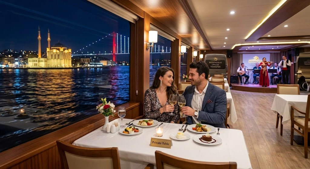 Bosphorus Dinner Cruise in Istanbul | Hotel Transfer & Private Table