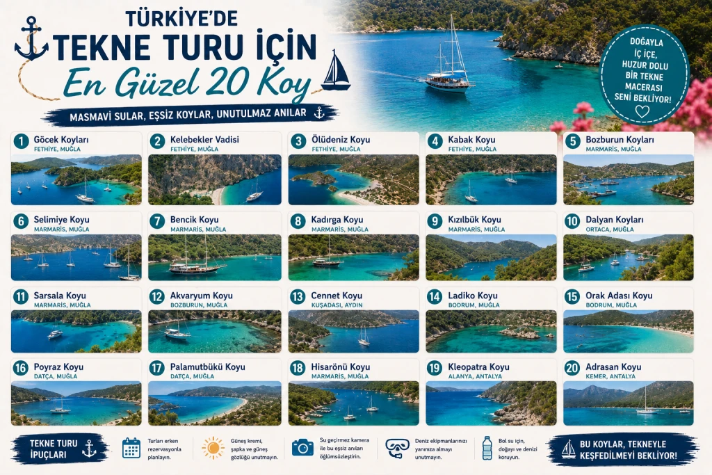 Türkiye’de Tekne Turu İçin En Güzel 20 Koy