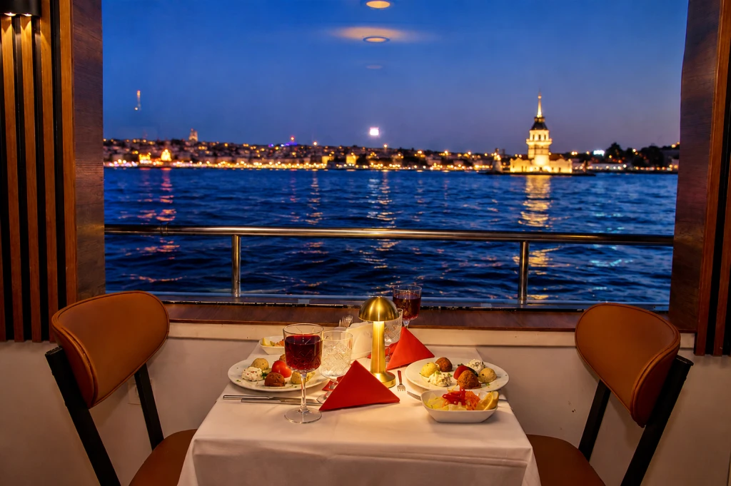 Golden Horn Departing Bosphorus Dinner Cruise | Private Tables | Standard Menu Unlimited Soft Drinks | Window Side Options