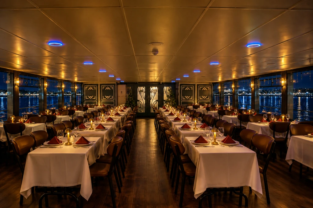 Golden Horn Departing Bosphorus Dinner Cruise | Private Tables | Standard Menu Unlimited Soft Drinks | Window Side Options