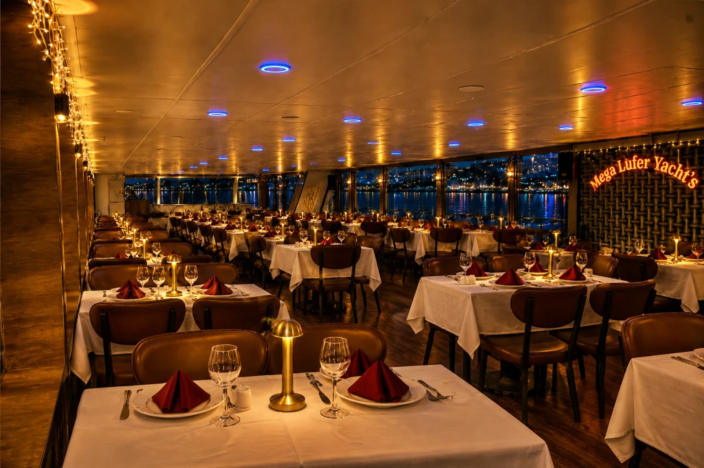 Golden Horn Departing Bosphorus Dinner Cruise | Private Tables | Standard Menu Unlimited Soft Drinks | Window Side Options