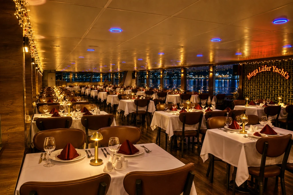 Golden Horn Departing Bosphorus Dinner Cruise | Private Tables | Standard Menu Unlimited Soft Drinks | Window Side Options