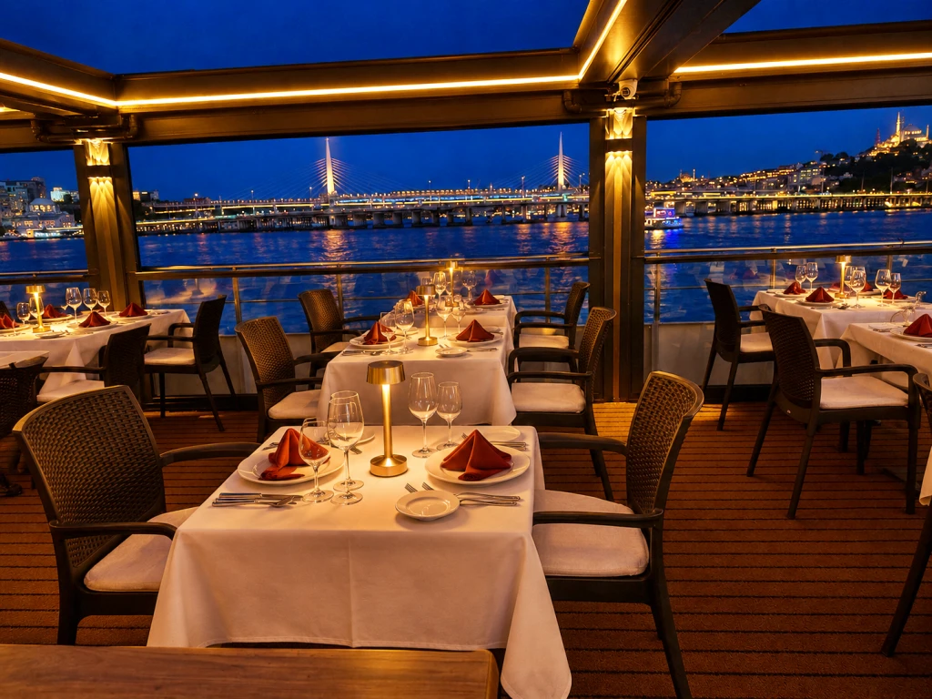 Golden Horn Departing Bosphorus Dinner Cruise | Private Tables | Standard Menu Unlimited Soft Drinks | Window Side Options